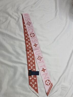Louis Vuitton Pink and Brown Monogram Silk Twilly Scarf